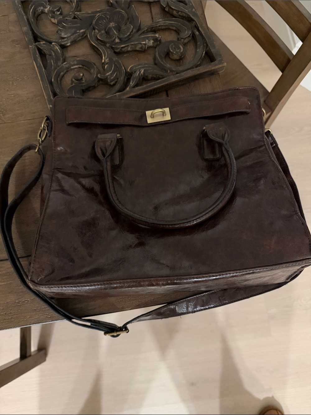 Classic Brown Leather Messenger Bag with Top Handles